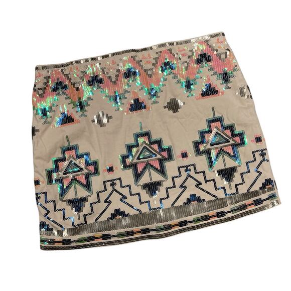 Express Mini Skirt Sequin Small Party Aztec Tribal Boho NWT - Picture 5 of 6
